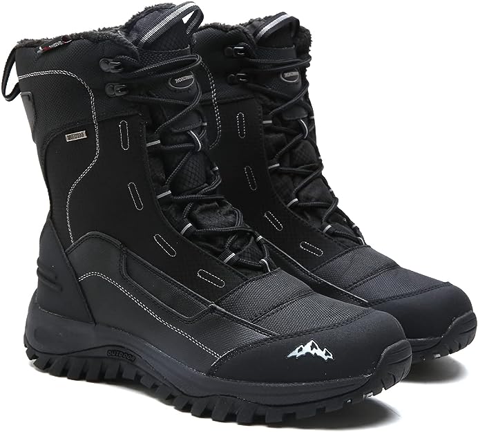 Men's Snow Boots Waterproof Insulated Winter Black Hiking Rubber Warm Lightweight Outdoor Shoes