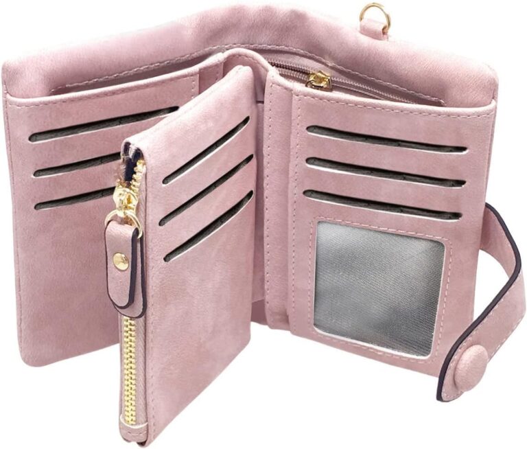 RFID Leather Wallets for Women Ladies Wristlet Clutch Large Capacity Zipper Purse for Coins Card Holder Organizer (Pink)