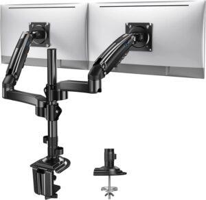 Dual Monitor Stand - Height Adjustable Gas Spring Double Arm Monitor Mount Desk