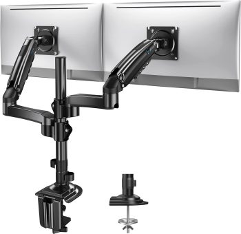 Dual Monitor Stand - Height Adjustable Gas Spring Double Arm Monitor Mount Desk
